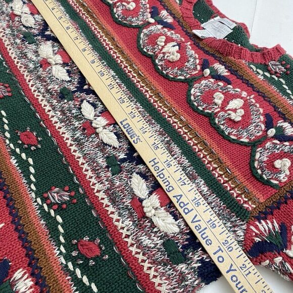 Vtg Van Heusen Handknitted Textured Chunky Knit Sweater Crewneck Womens Medium - Picture 6 of 10